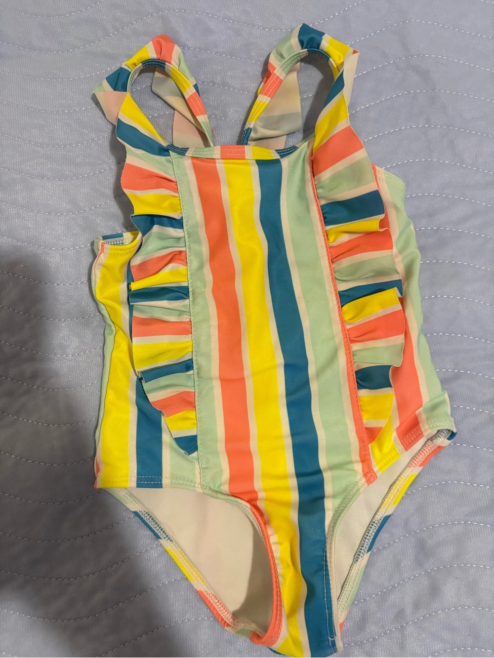 3T wonder nation Multicolor Striped Girls Swim Top - Pastel Rainbow Stripes